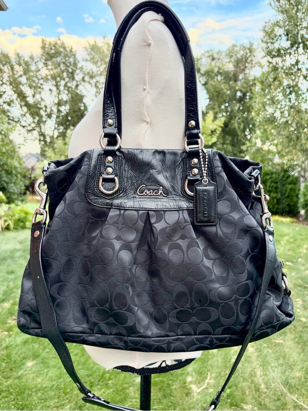 Coach Ashley Black Signature Shoulder Tote with Removable Strap